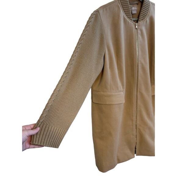 Chicos Plush Knit Sweater-Sleeve Size XXL Jacket Wool Blend Zipper Front Tan - Picture 3 of 8